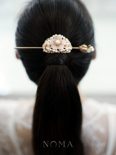 Pink Flower Ponytail Cuff Set - Gold, Pink (2 pcs)