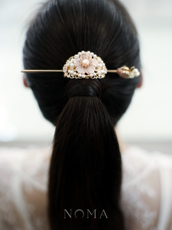 CHN-202000049-Pink-Flower-Ponytail-Cuff-Set-Gold-Pink-2-pcs