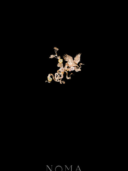 Crane Heaven Cloud Side Hairvine or Brooch - Gold, Pink (Left)