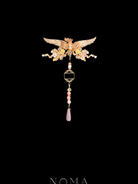 Winged Phoenix Cloud Floral Brooch or Hairvine - Gold, Pink
