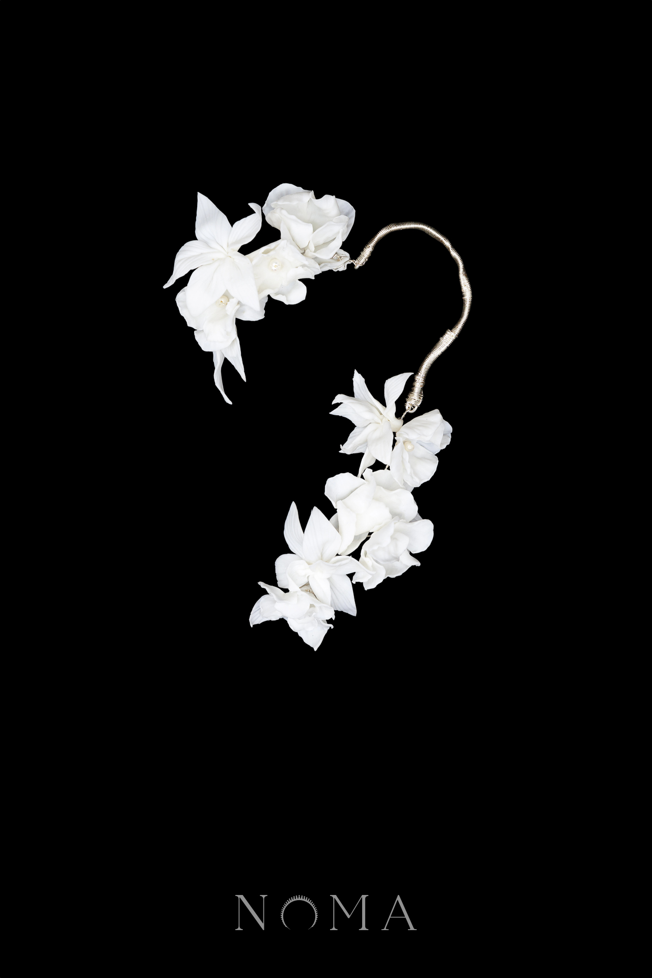 FLR-202400025-CC-Floral-Accent-Earpiece-White-Silver-White-Left