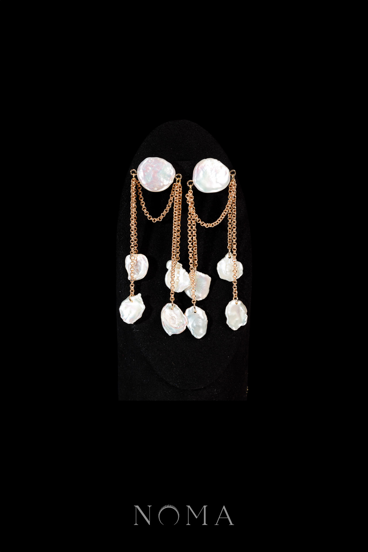 Dangling Chain Baroque Pearl Earrings - 18k Yellow Gold, White Pearl