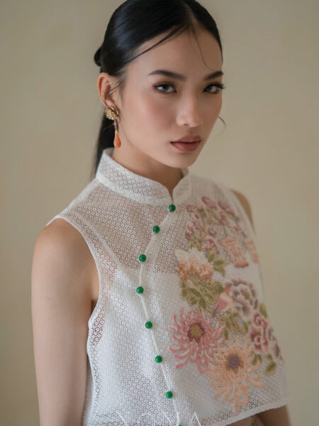 Lunar Golden Peony Pear Bud Jade Earrings - Gold, Coral Jade