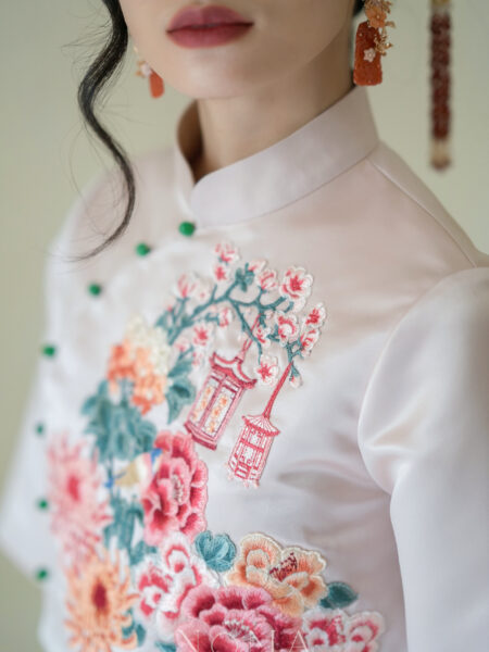 Lunar Heritage Floral Branch Jade Earrings - Gold, Red Jade