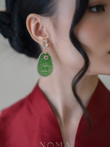 Lunar Bold Carved Rounded Teardrop Jade Earrings - 18k Yellow Gold, Jade