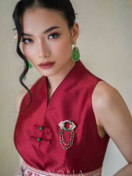 Lunar Deco Donut Jade Brooch - 18k Yellow Gold, Light Jade